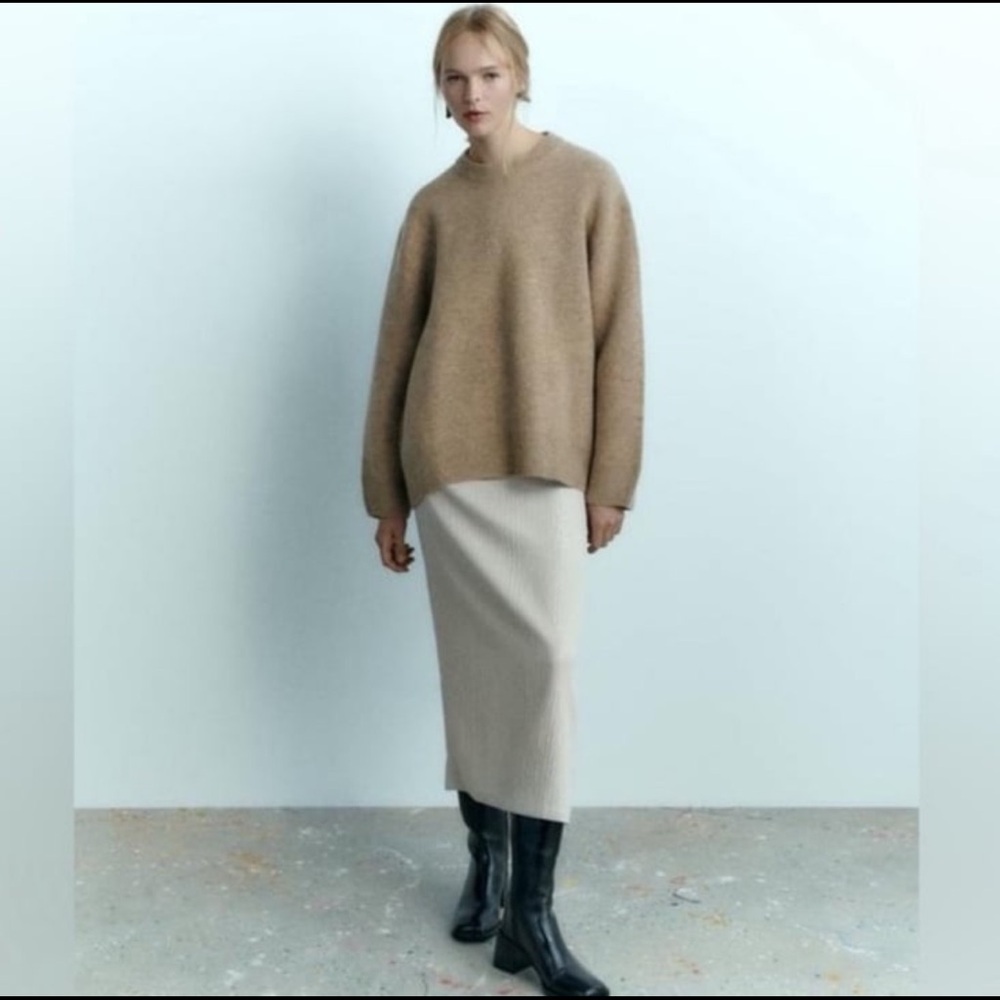 Zara wool Tan Ribbed Knit Sweater